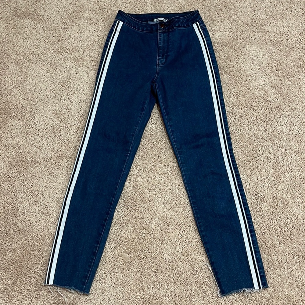 Dex Retro jeans with white stripes down side.